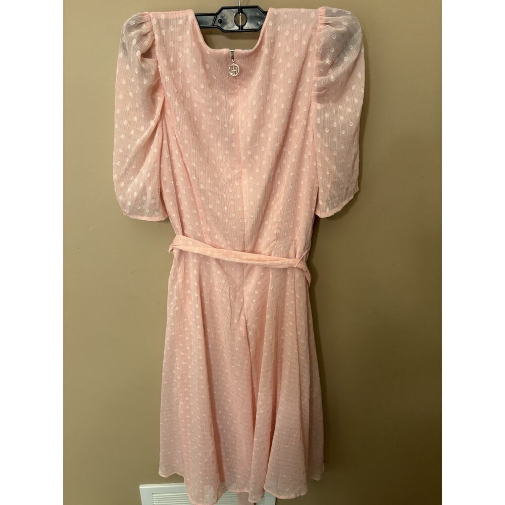 Tommy Hilfiger Pink Puff Sleeve V-neck Midi Dress